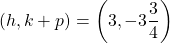 \[(h, k+p)=\left(3,-3 \frac{3}{4}\right)\]