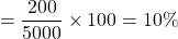 \[=\frac{200}{5000} \times 100=10 \%\]