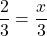 \[\frac{2}{3}=\frac{x}{3}\]